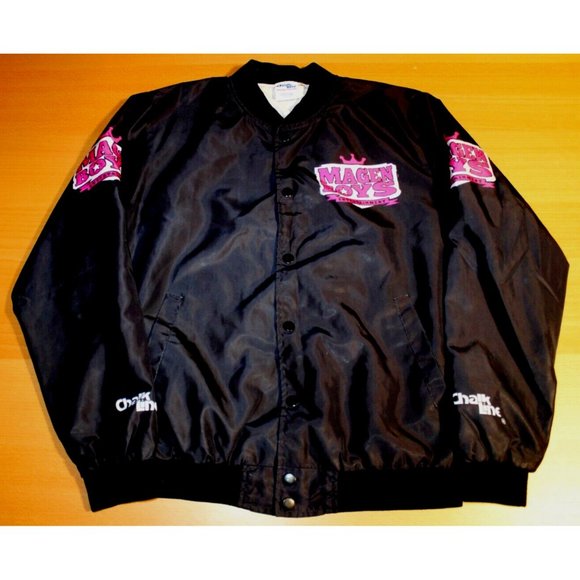 Magen Boys Entertainment Bomber Jacket Mens Adult Small Chalk Line Black Pink - Picture 3 of 6